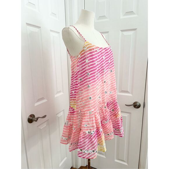 Juliet Dunn London 2 Mini Dress Ombre Pink Peplum Confetti Sequin 6/8 - Picture 2 of 4
